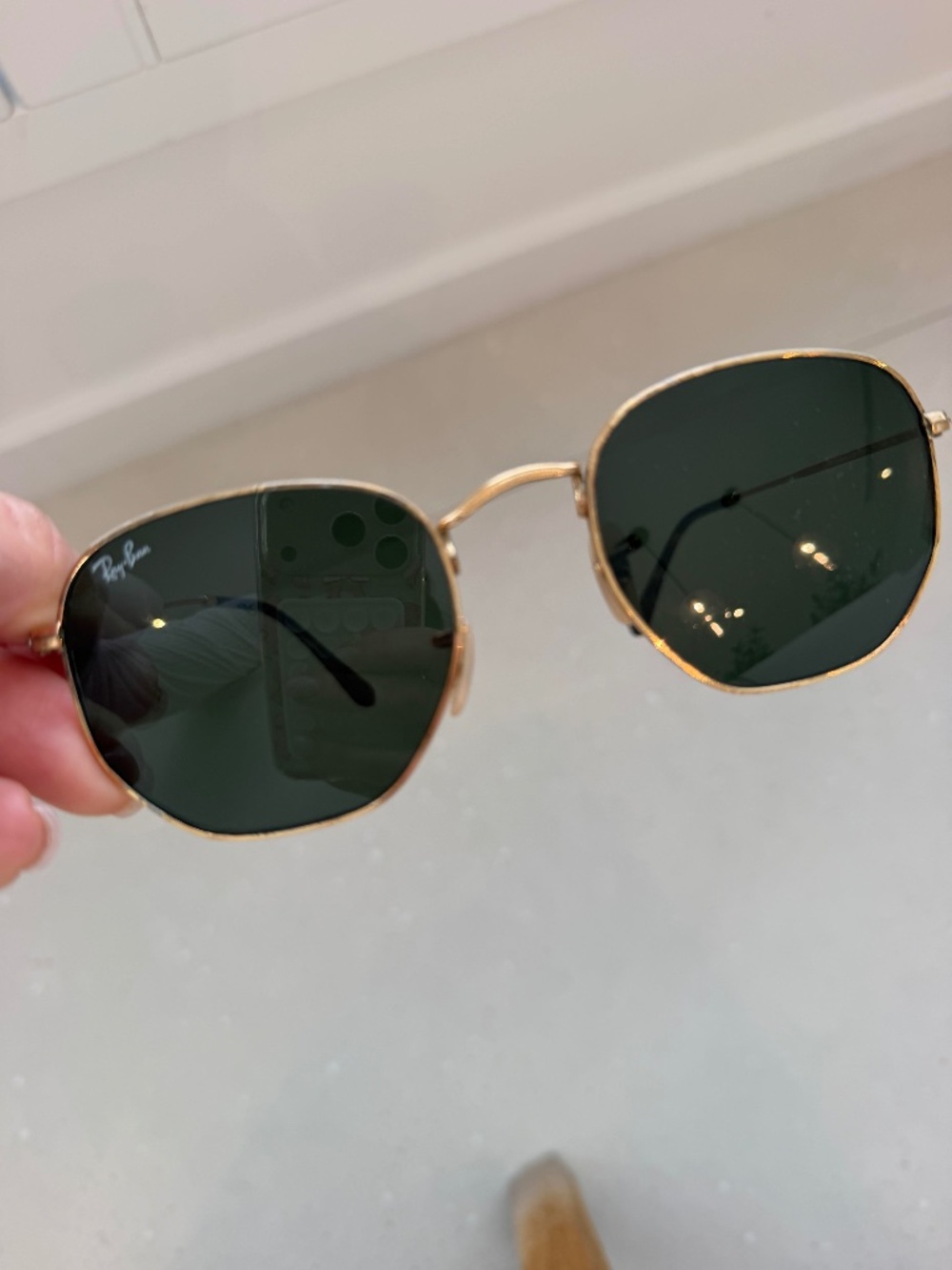 Ray-Ban Sunglasses gold tone metal frank dark green lenses